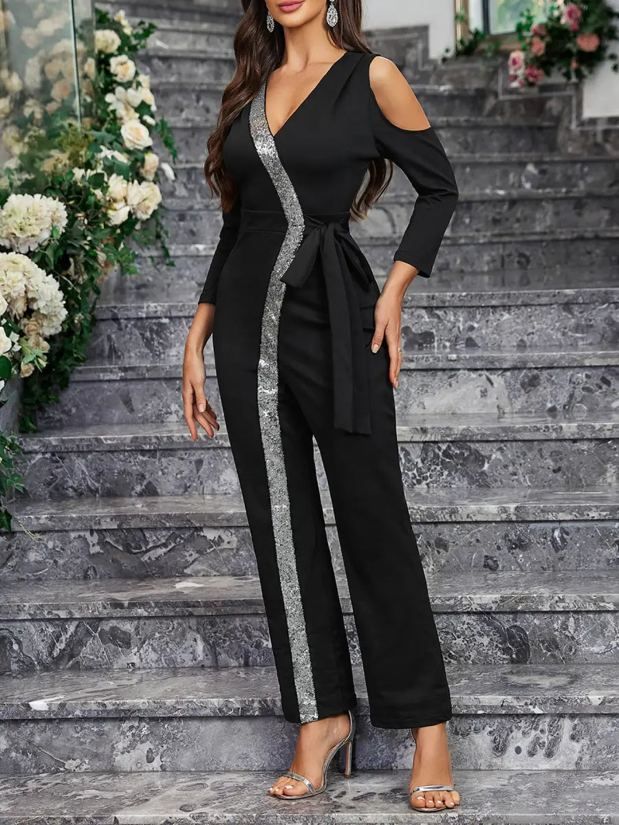 Noir Dusk Sequin Wrap Jumpsuit